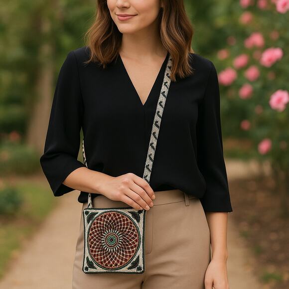 Christiana Fully Beaded Square Crossbody Bag 7" x 7" BOHO Multicolor EUC - Picture 1 of 7